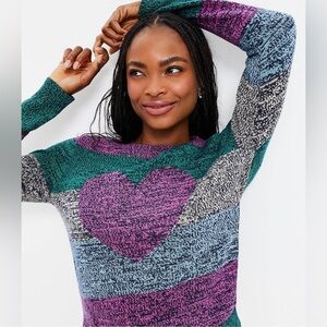 LOFT Space Dye Heart Sweater Size L NWOT